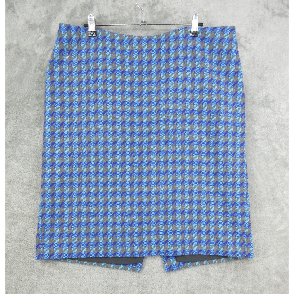 Talbots Skirt Womens Size 16 Houndstooth Wool Blend Pencil Peppy Academia Blue